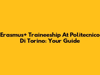Erasmus+ Traineeship At Politecnico Di Torino: Your Guide